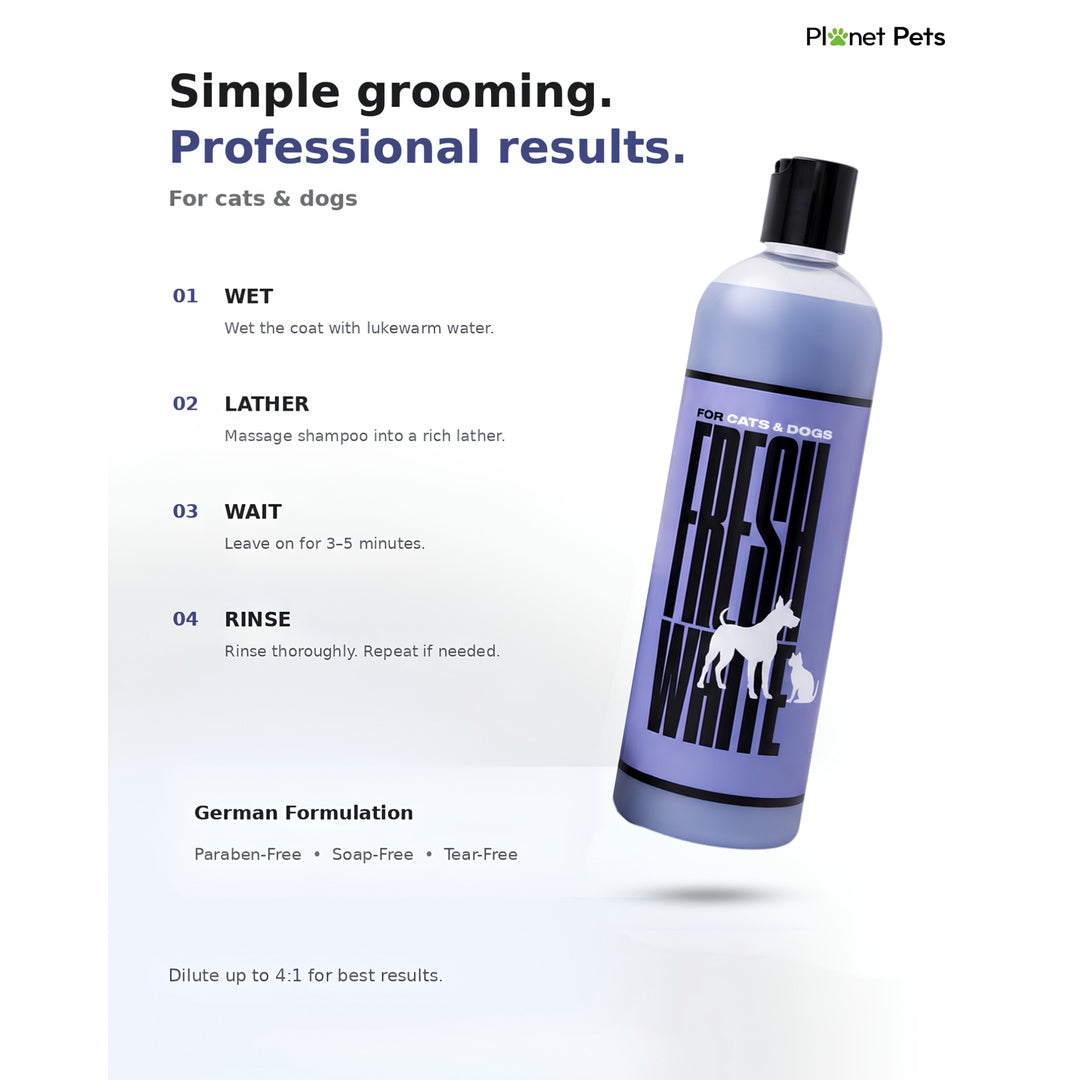 Fresh White brightening shampoo for white and light-coloured dog coats
