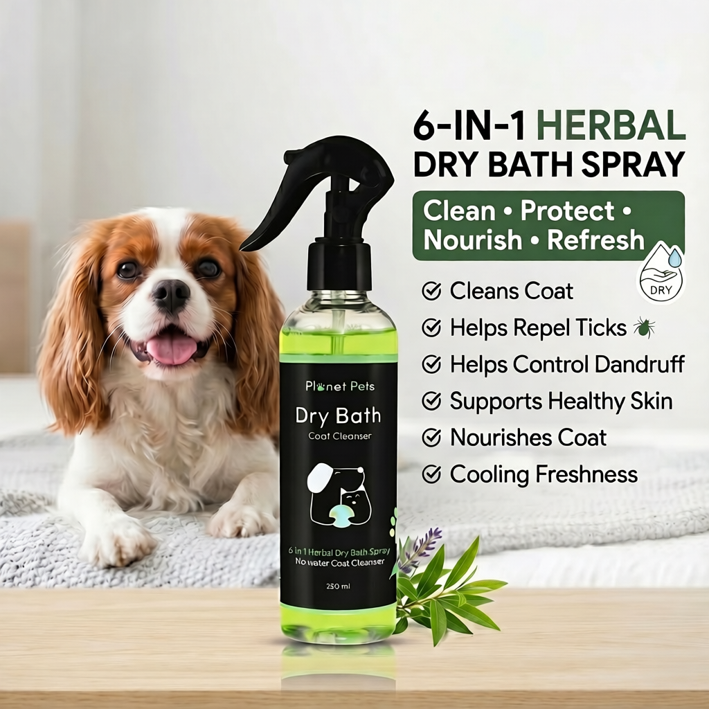 Planet Pets 6-in-1 Herbal Dry Bath Spray for Dogs | Waterless Grooming | 250ml