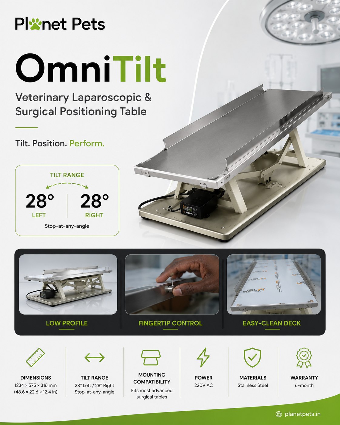 Planet Pets OmniTilt™ Veterinary Laparoscopic & Surgical Positioning Table